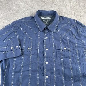 Wrangler Retro Shirt Mens XL Blue Striped Southwestern Western Pearl Snap Rodeo‎